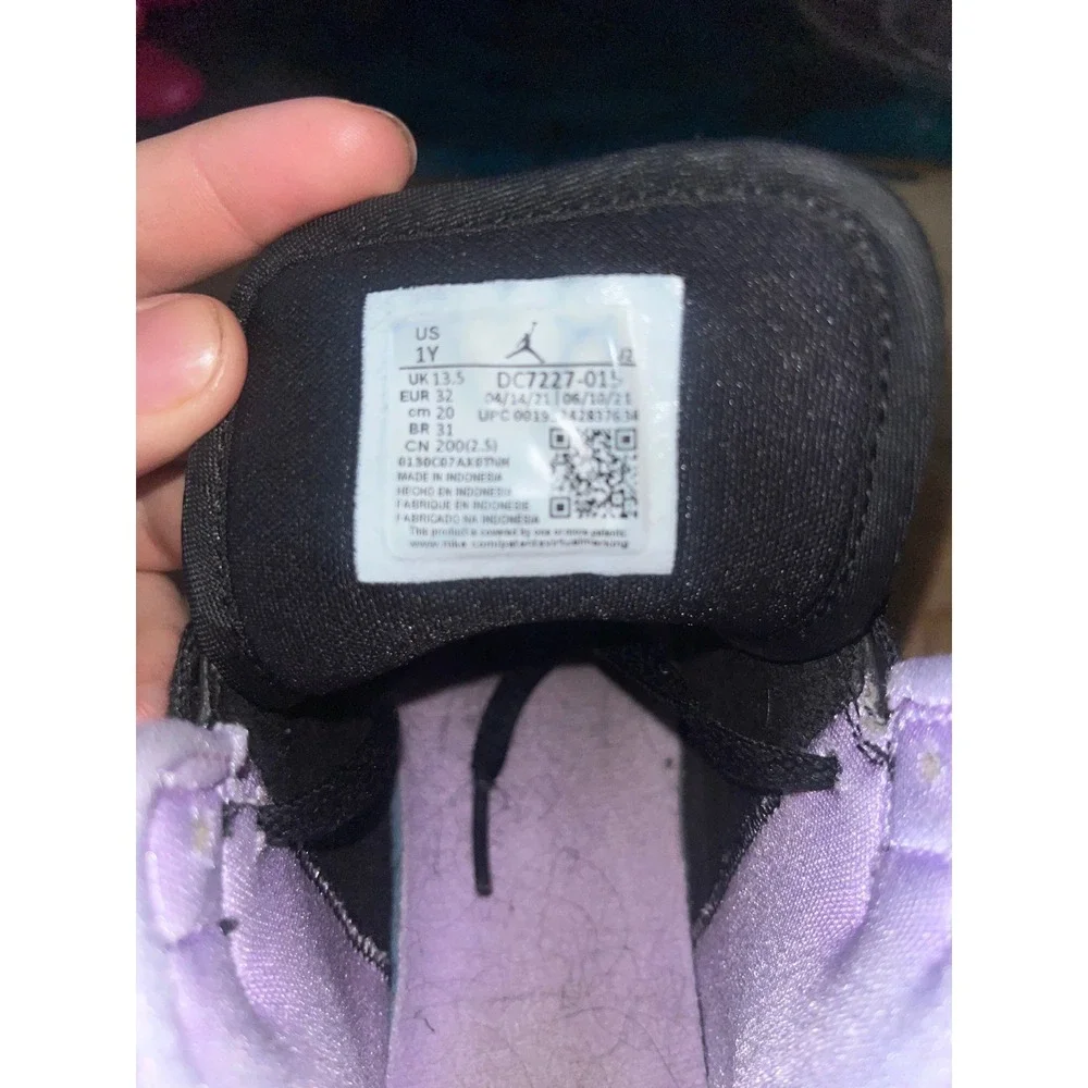 Nike Air Jordan 1 Mid Black Lilac White Plaid Sneakers DC7227-015 Kids Size 1Y